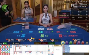 - 香港Gameone娛樂城全新會員福利 - 入金00即返送00! - 香港Gameone娛樂城全新會員福利 - 入金00即返送00! Live casino floor with a female dealer at a blue betting table, screens and cards visible in the background.