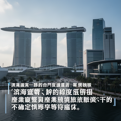 Singapore's Marina Bay Sands hotel with a boat-shaped roof and the skyline, overlaid with Chinese caption text at the bottom.